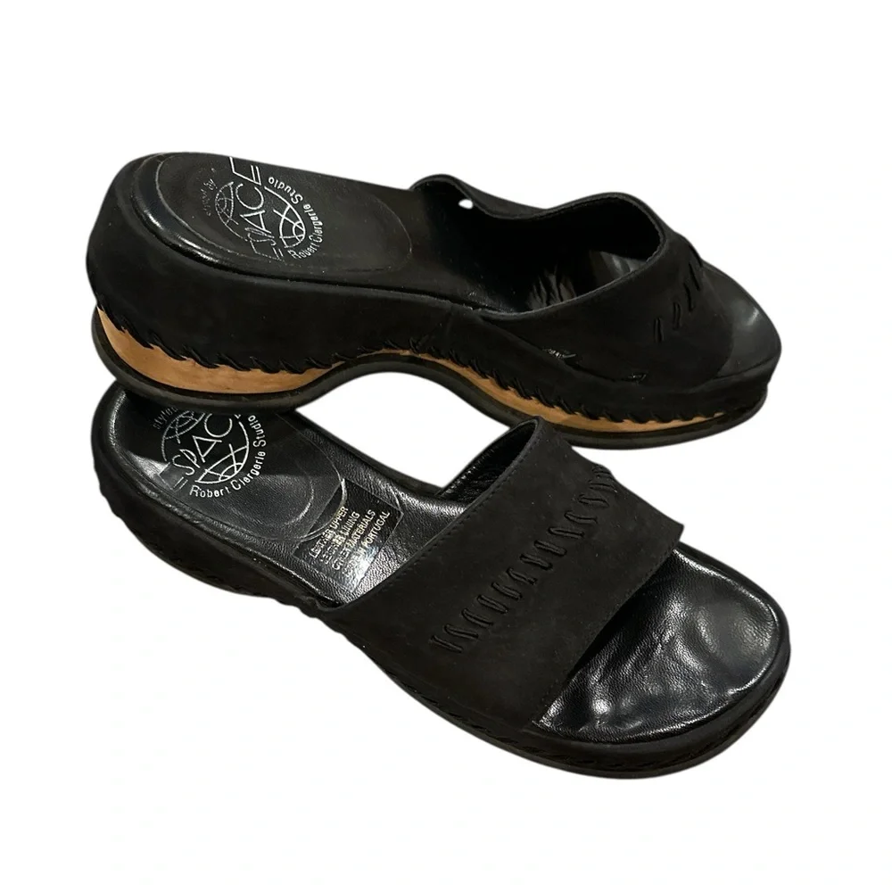 ROBERT CLERGERIE BLACK PLATFORM SLIPON SANDAL PLATFORM SHOES